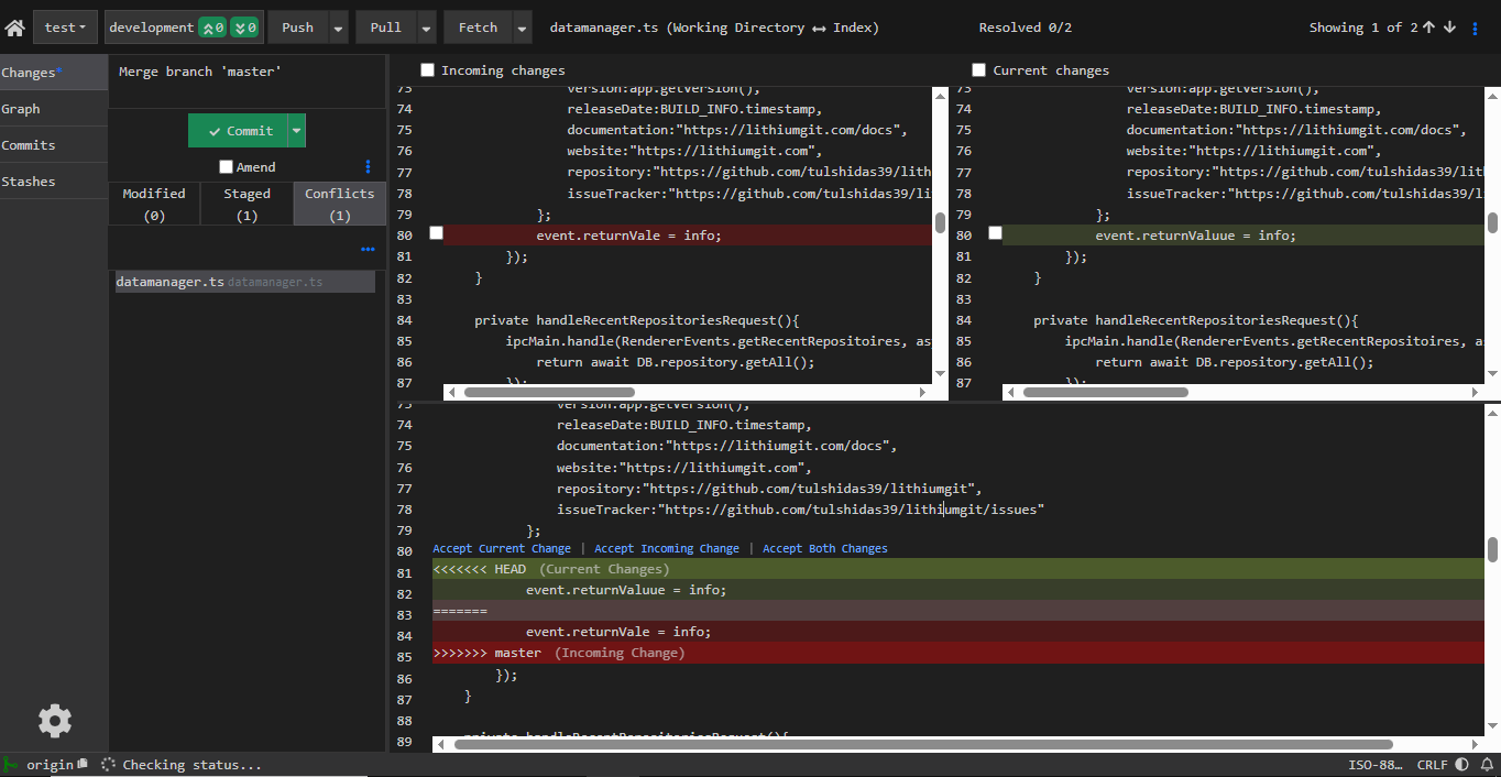 Resolve merge conflicts in the LithiumGit conflict editor